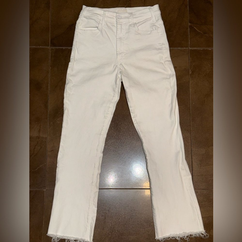 MOTHER White Hustler Ankle Fray Denim Jeans